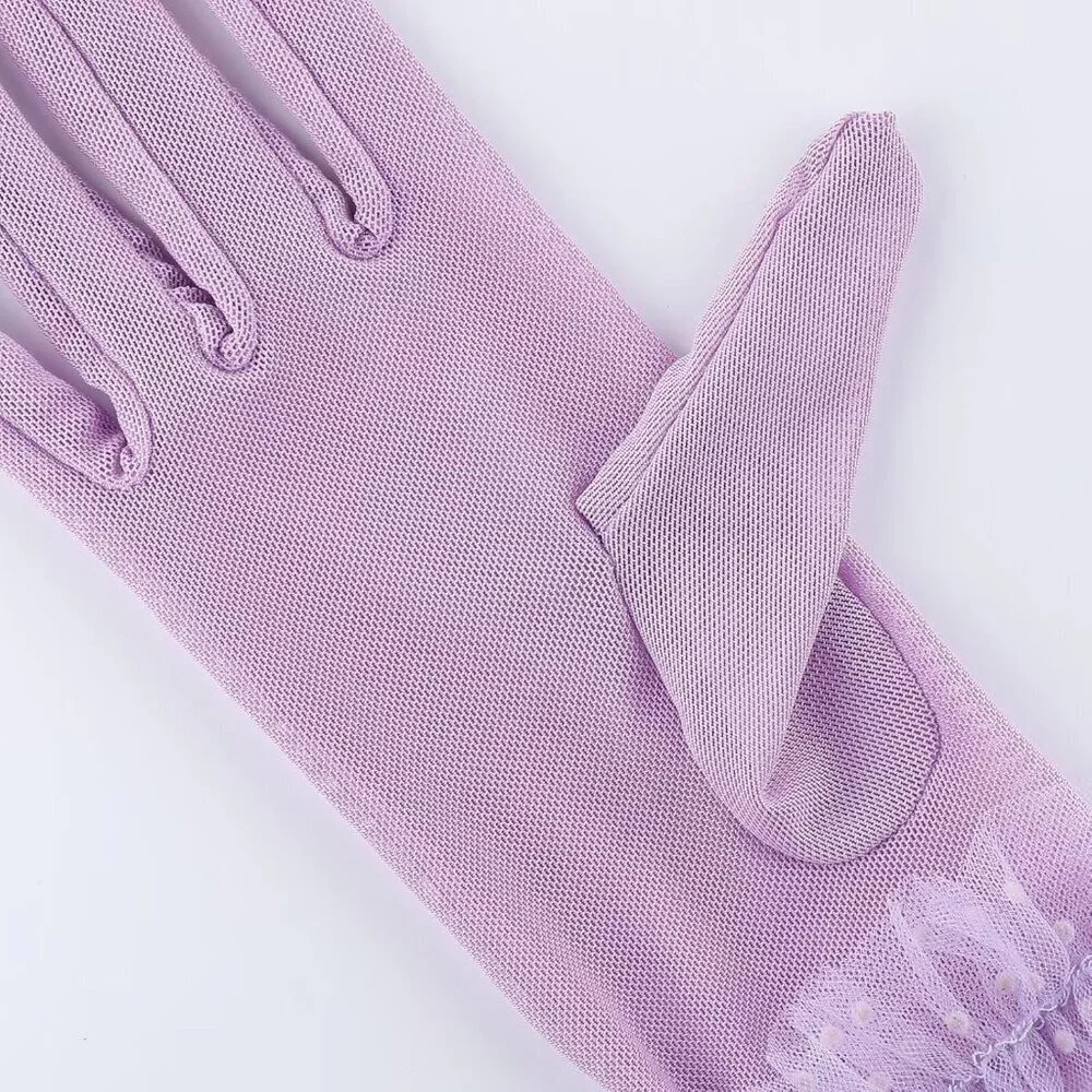 Women's Short Lace Lavender Sheer Mesh Tea Party Prom Gloves Banquet Costume